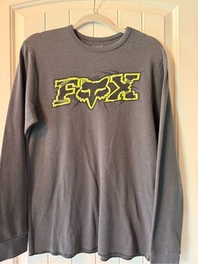 Fox Racing Men's Thermal Waffle KnitLong-Sleeve Shirt with Neon Yellow Logo